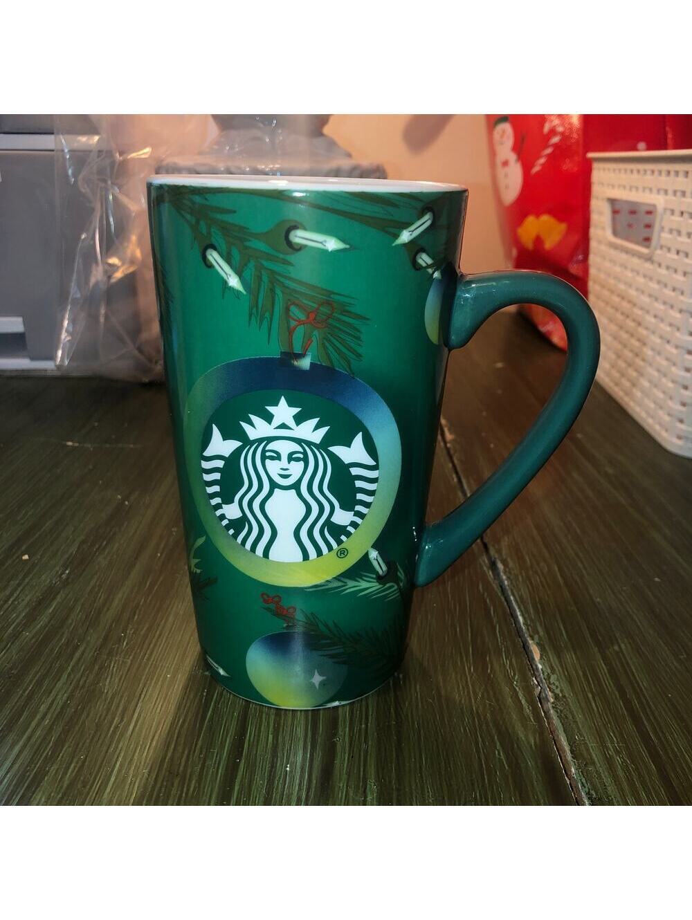Starbucks NEW Holiday Tall Ceramic Mug Winter Lights Christmas 2020 Green